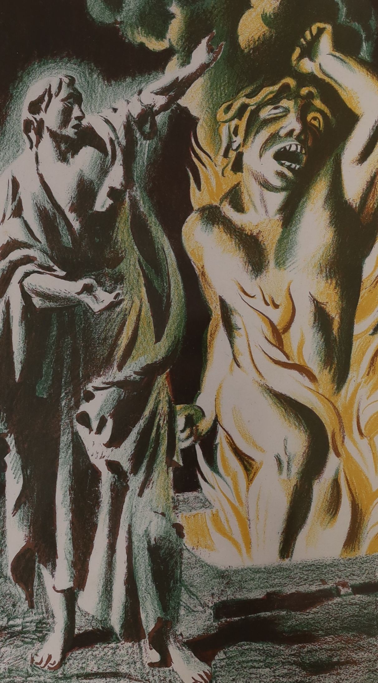 Hans Feibusch (1898-1998), two colour lithographs, 'An Angel opens the pit' and 'The Angel with the book, 35 x 21cm